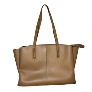 Freja New York Paloma Tote Bag Leather Double Handles Carryall Zipper Cappuccino